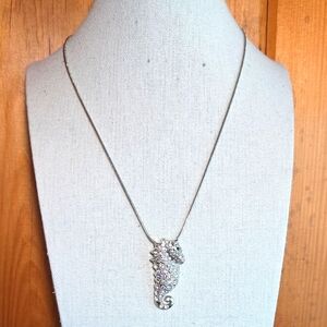Aurora Borealis Crystal Seahorse Pendant Snake Chain Necklace